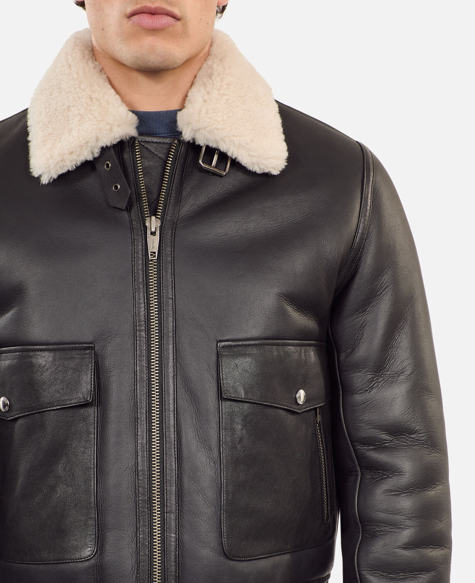The Kooples HOMME BLACK peau lainée courte noire