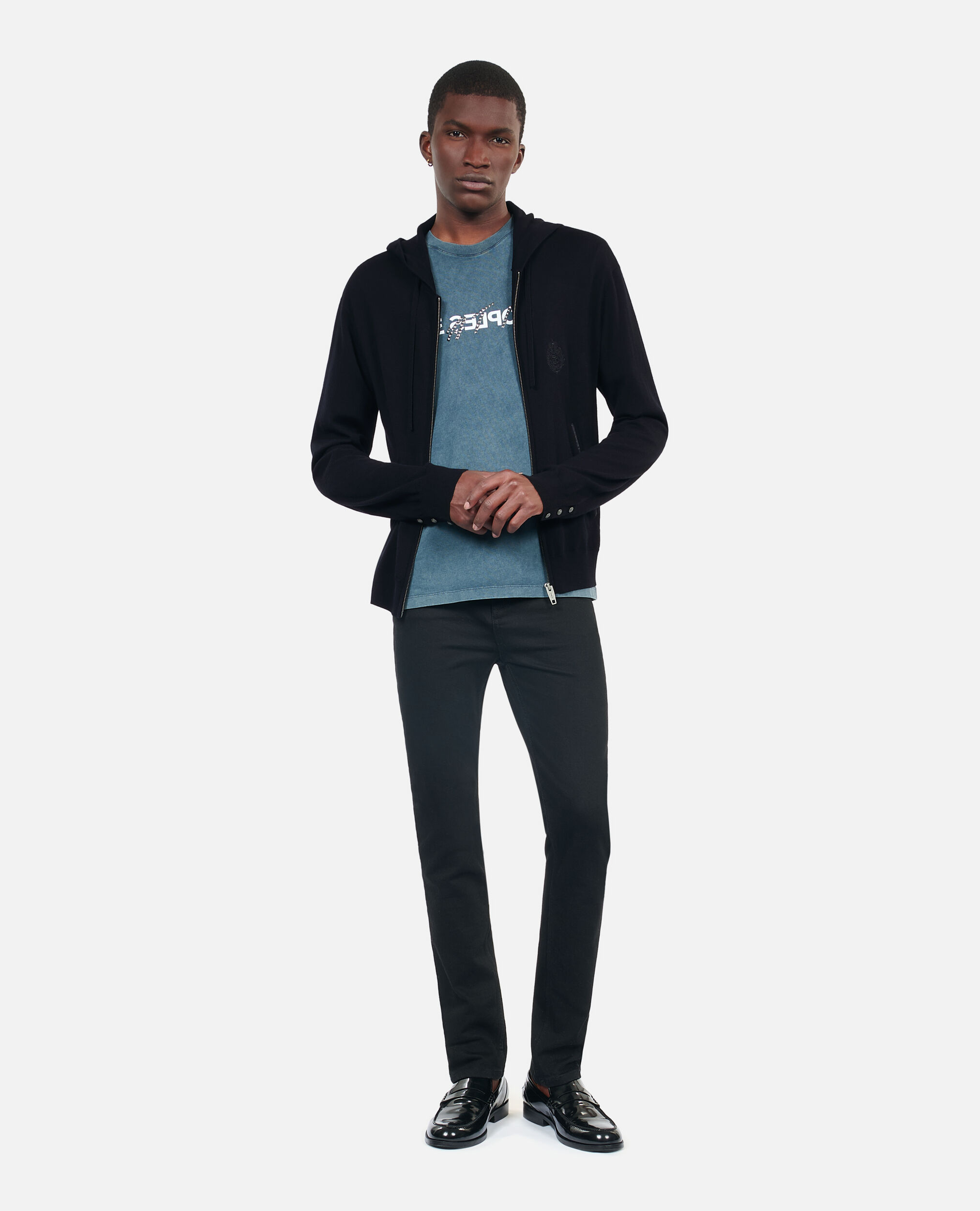 Black wool hooded cardigan