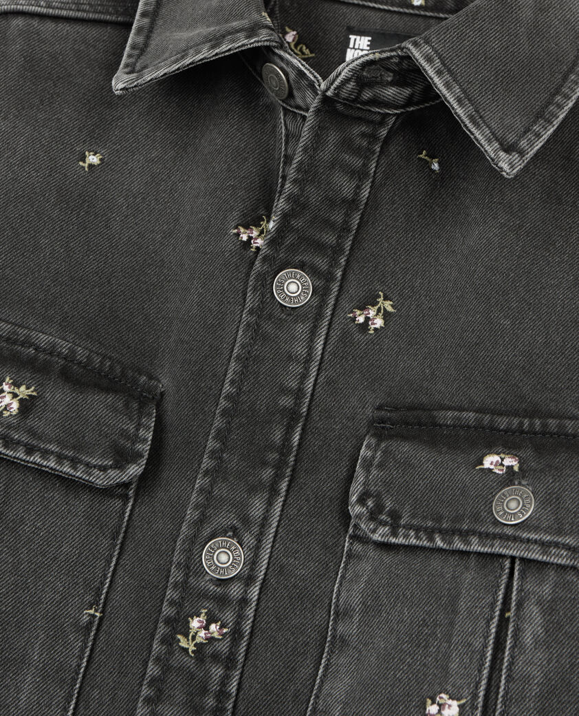 The Kooples WOMEN GREY grey denim overshirt with floral embroidery