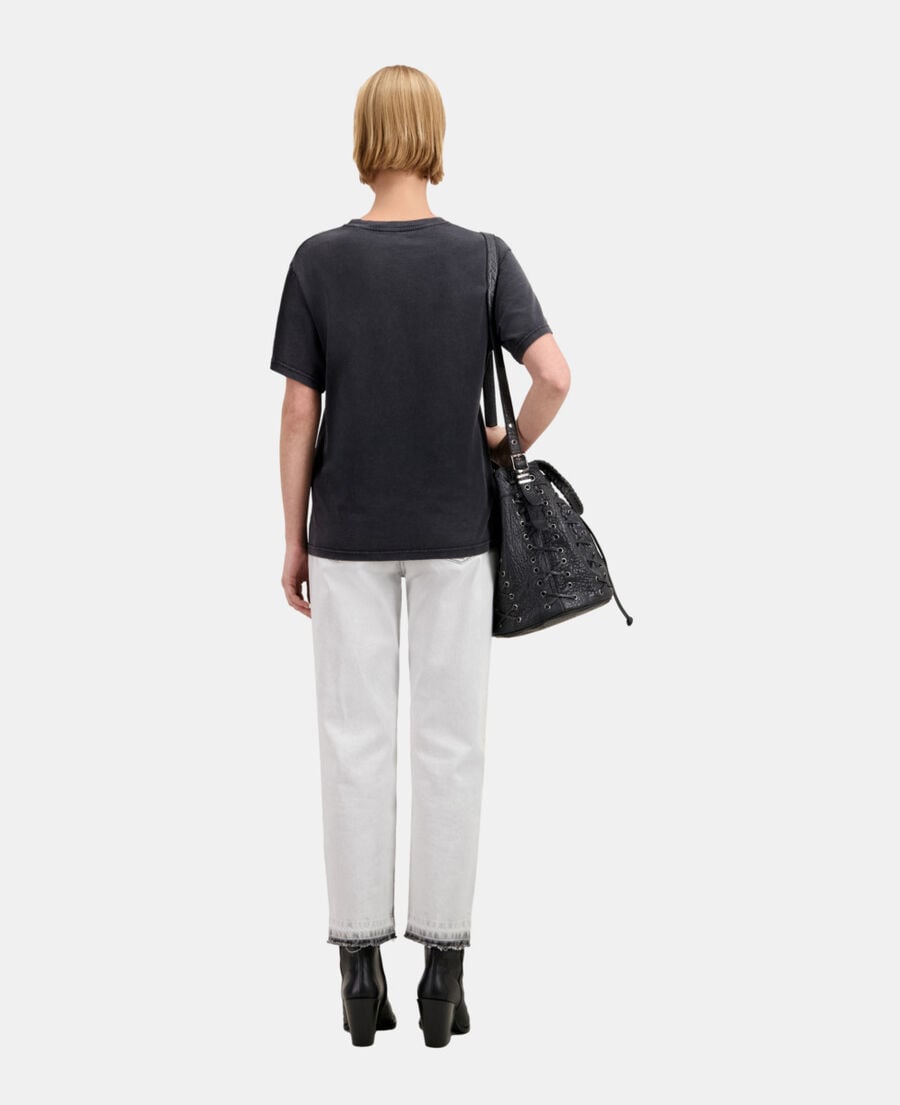 The Kooples DAMEN BLACK WASHED schwarzes t-shirt mit vintage-skull-siebdruck
