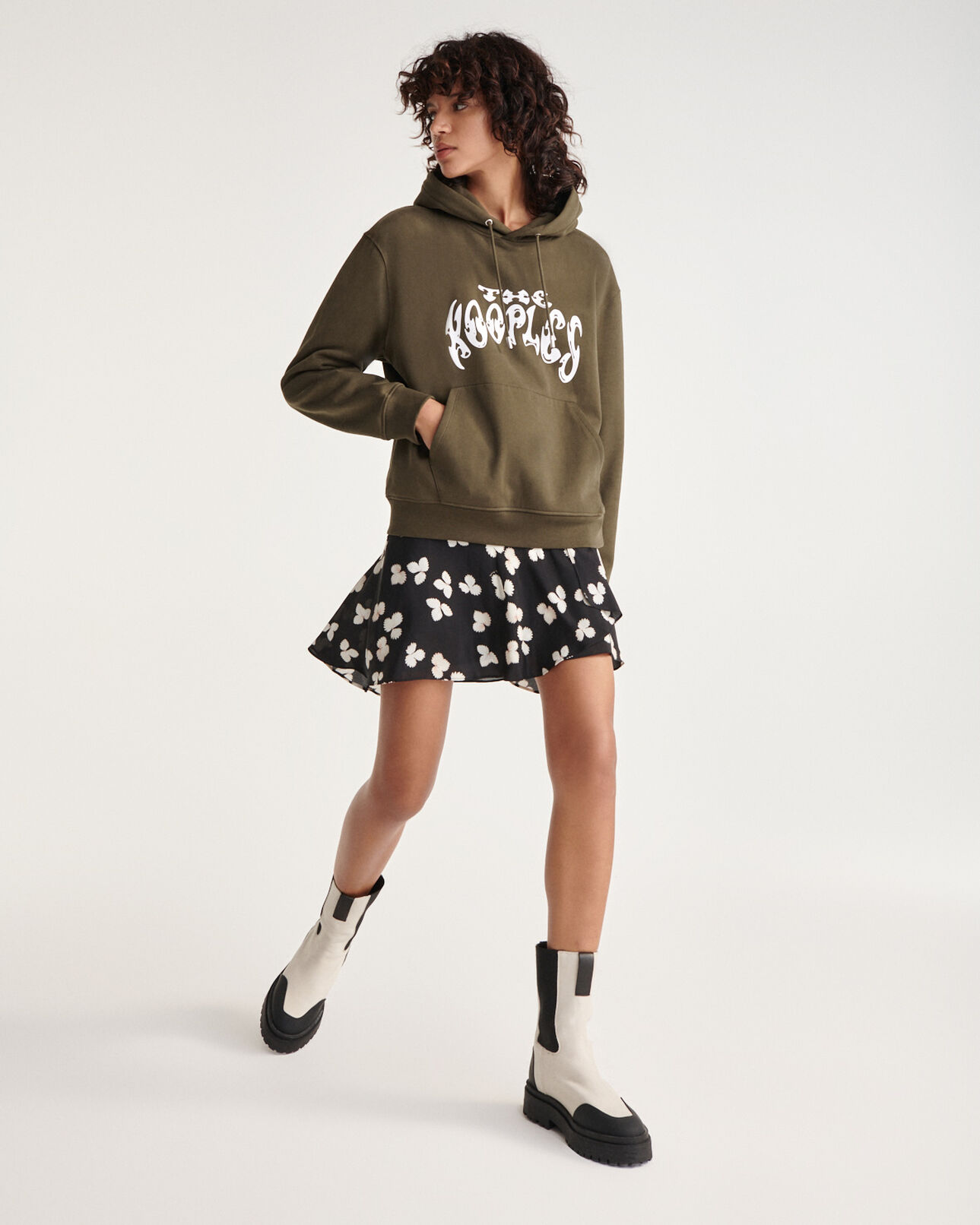 The Kooples WOMEN KAKI khaki sweatshirt with hood and rock logo
