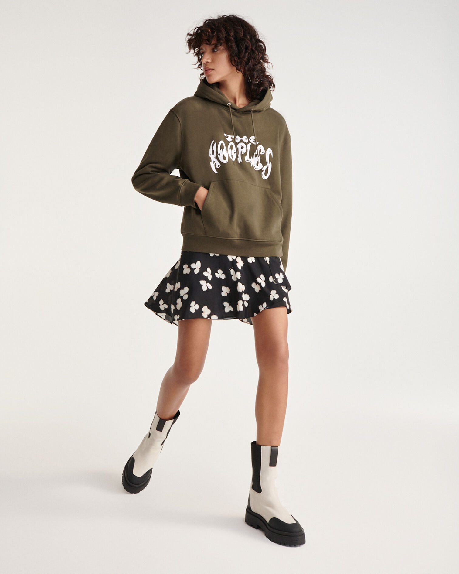 Khaki sweatshirt with hood and rock logo, KAKI, hi-res image number null