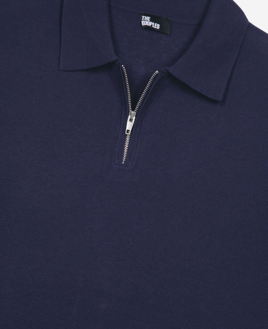 The Kooples H NAVY navy blue zip-neck mesh polo shirt