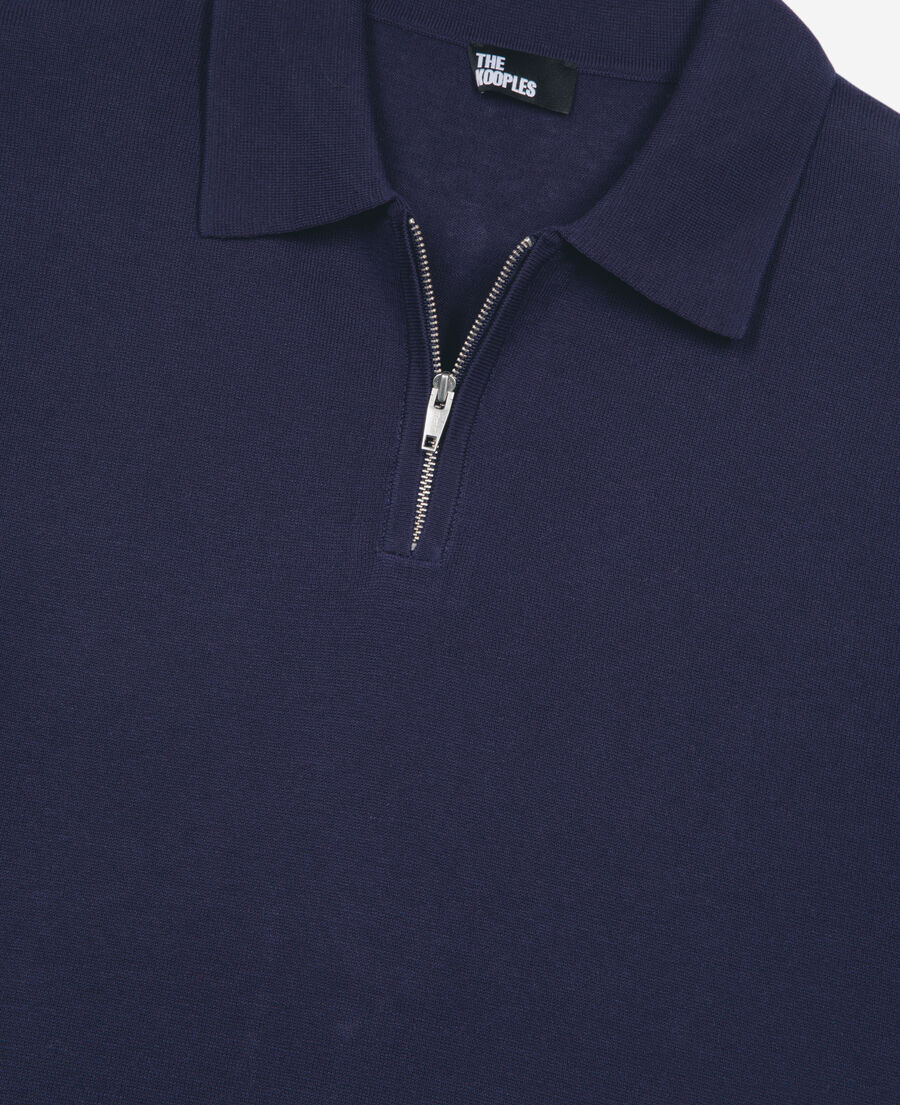 The Kooples H NAVY navy blue zip-neck mesh polo shirt