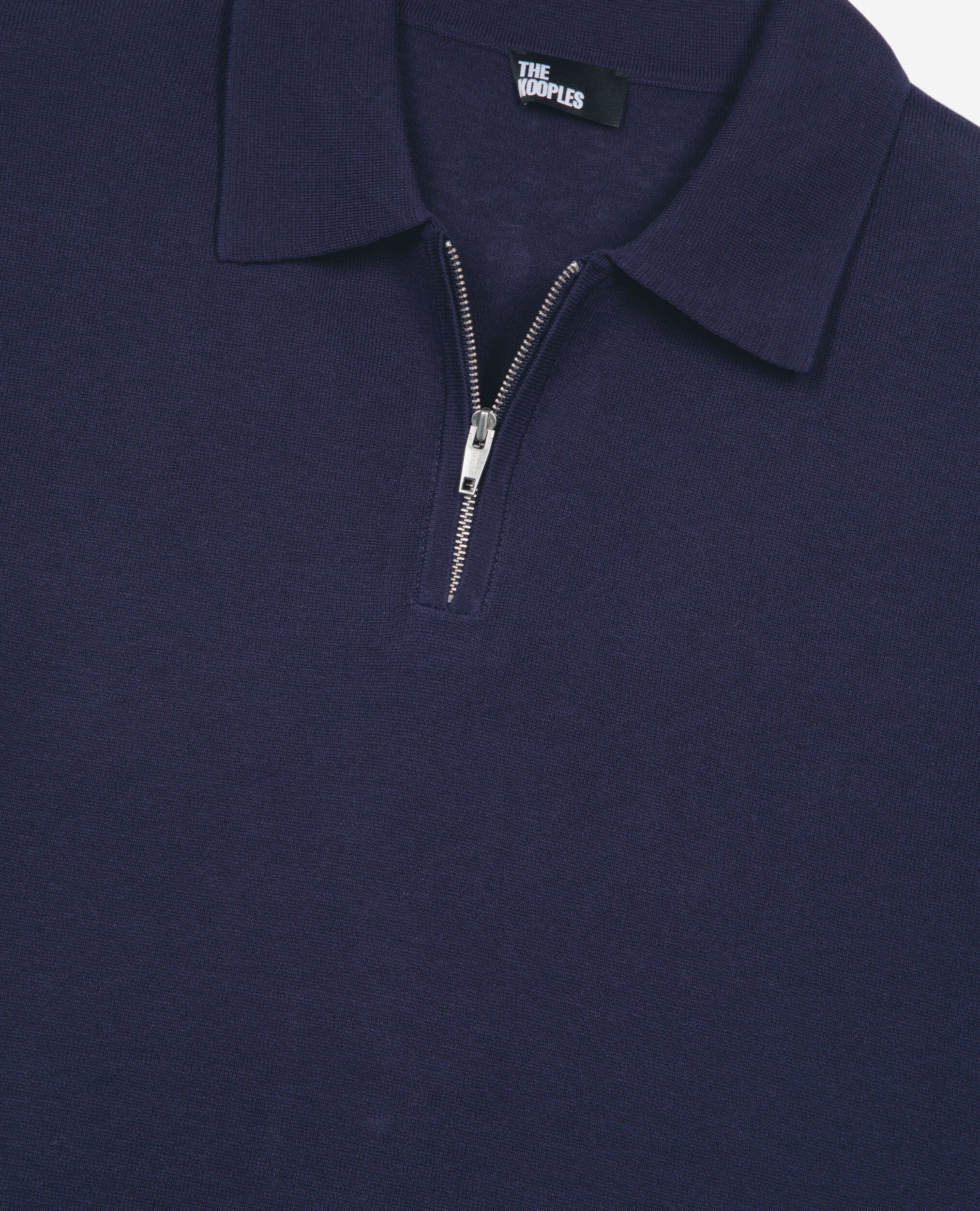 Navy blue zip-neck mesh polo shirt, NAVY, hi-res image number null