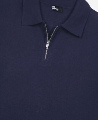 The Kooples H NAVY navy blue zip-neck mesh polo shirt
