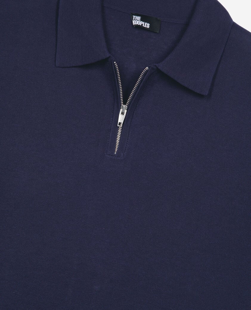 The Kooples MEN NAVY navy blue zip-neck mesh polo shirt