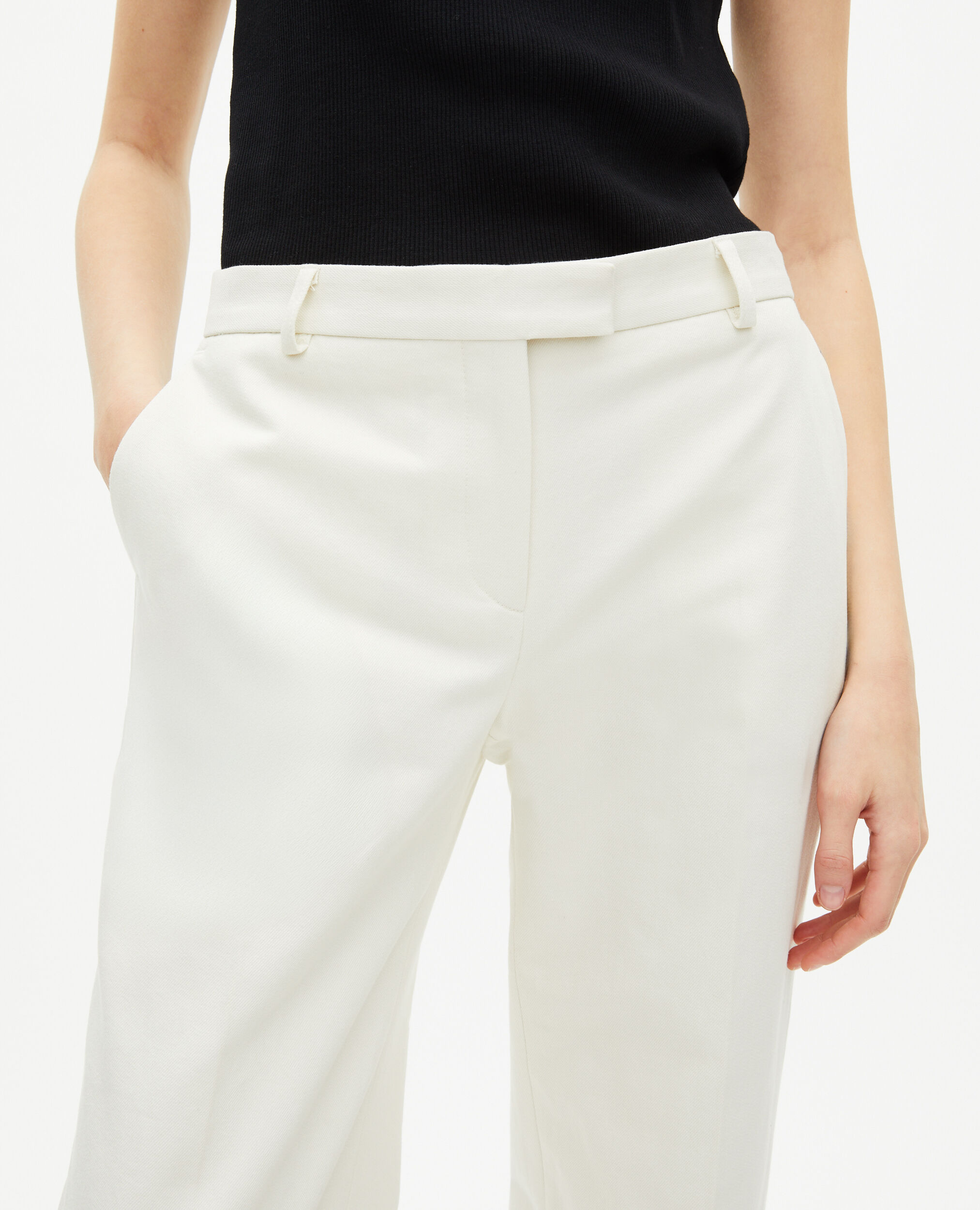 Ecru cotton wide-leg suit pants, WHITE, hi-res image number null