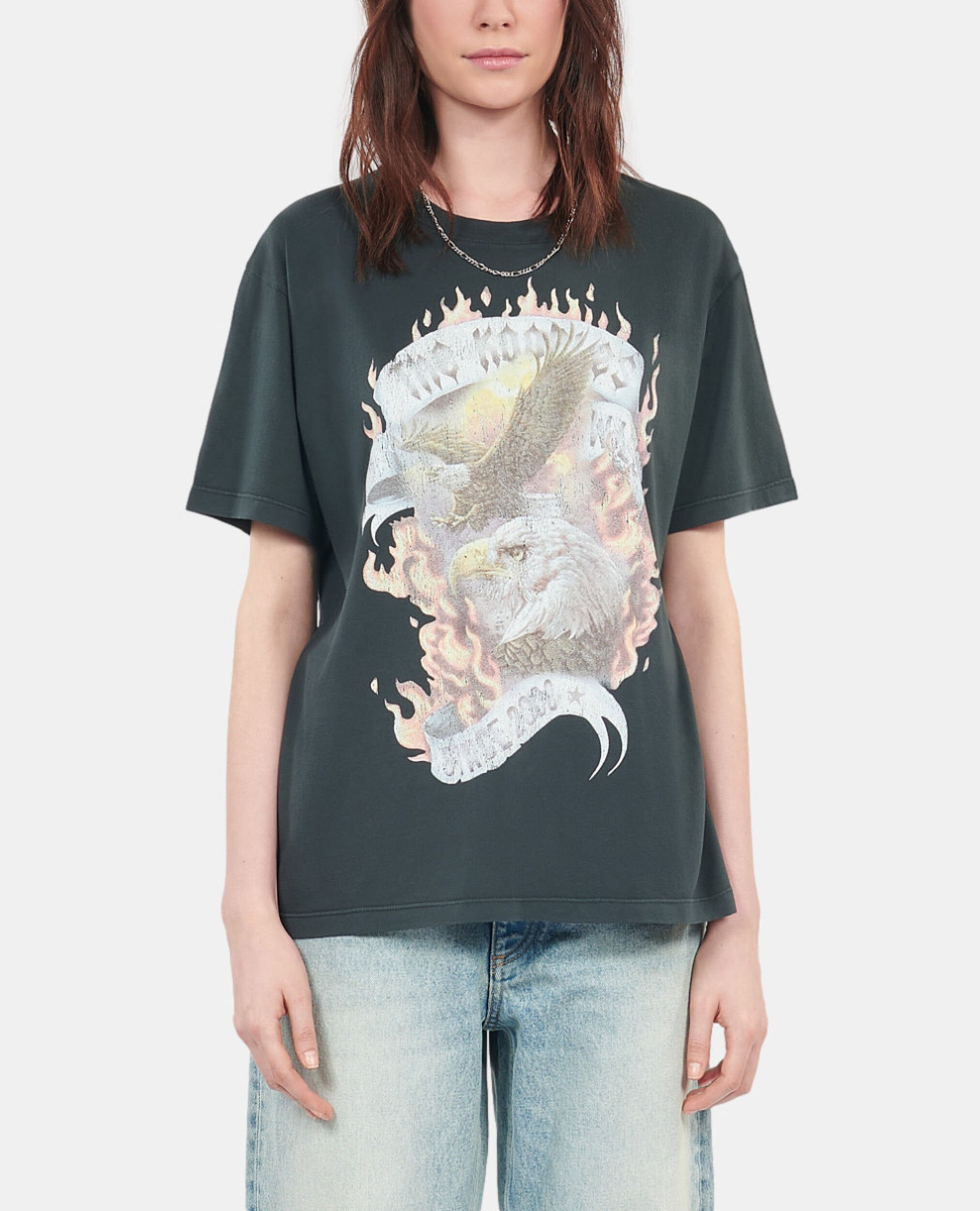 Black Eagles on fire serigraphy t-shirt, BLACK WASHED, hi-res image number null