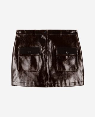The Kooples F CAFE short brown vinyl-effect skirt