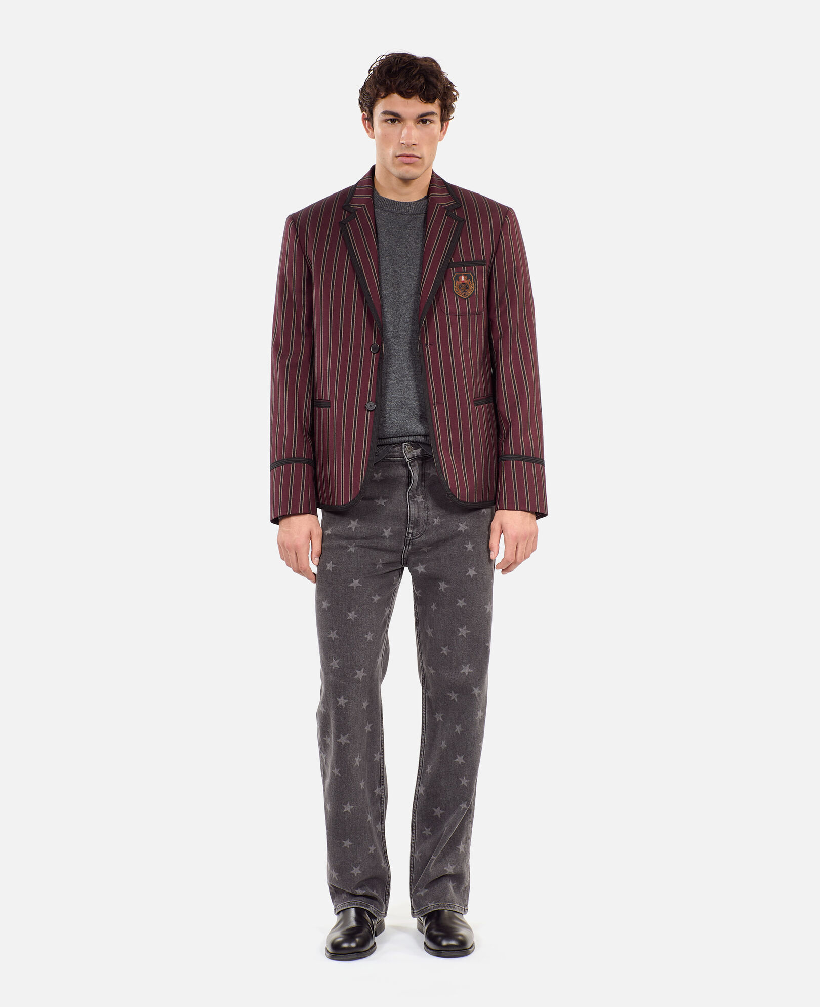 The Kooples MEN BLACK - RED striped wool-blend jacket