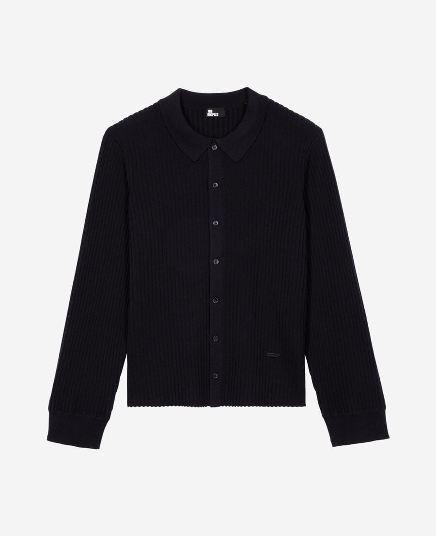 The Kooples HOMME DARK NAVY cardigan à côtes marine