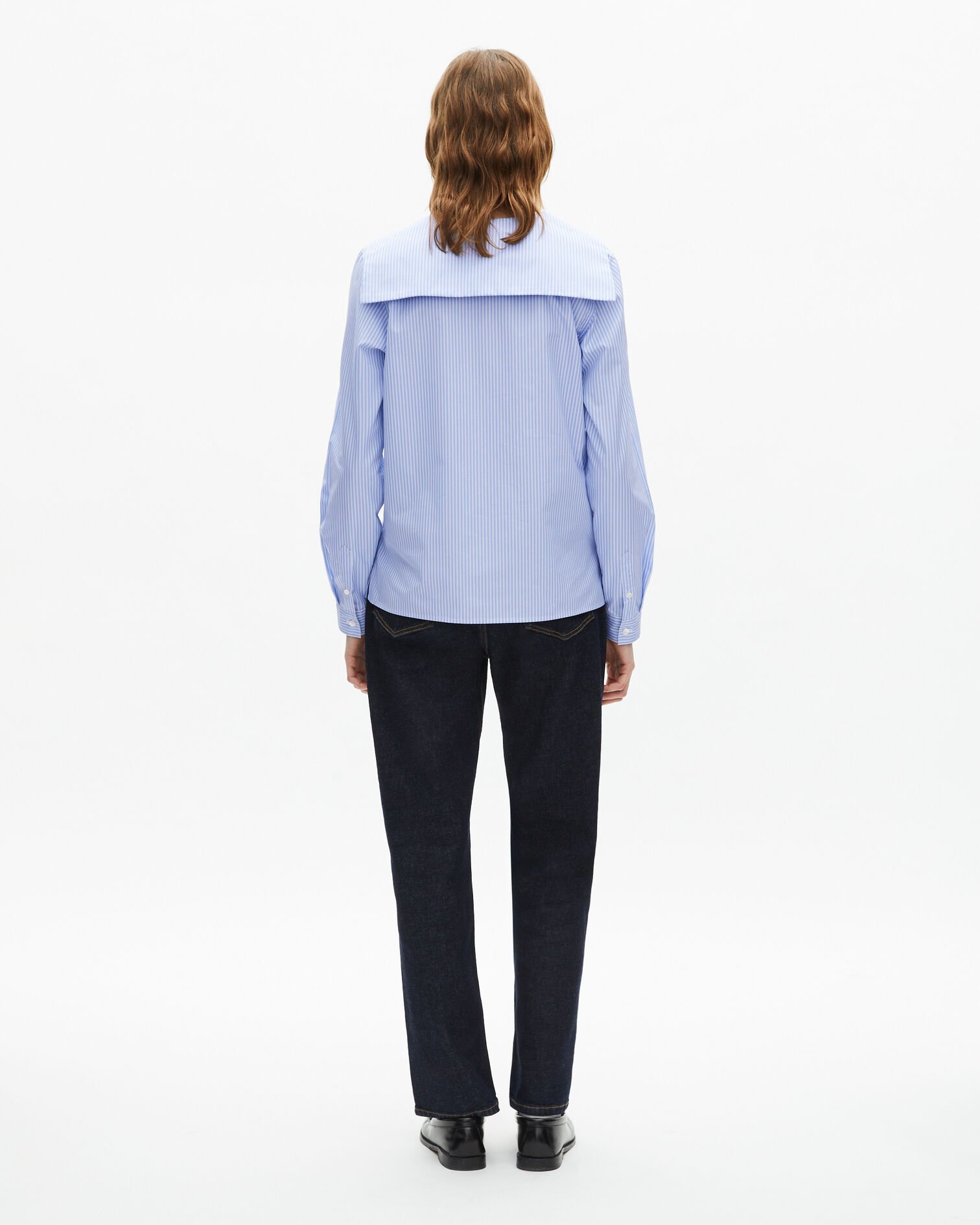Chemise à rayures avec col vareuse bleue, BLUE WHITE, hi-res image number null