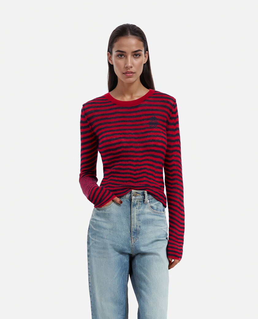 The Kooples FEMME RED / BLUE pull en mohair &agrave; rayures
