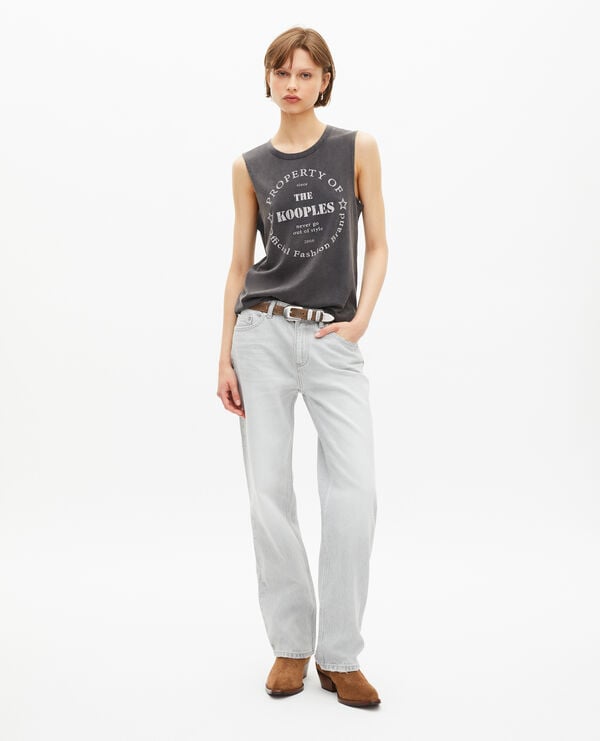 The Kooples DAMEN BLACK WASHED tanktop mit verwaschenem schwarzem siebdruck