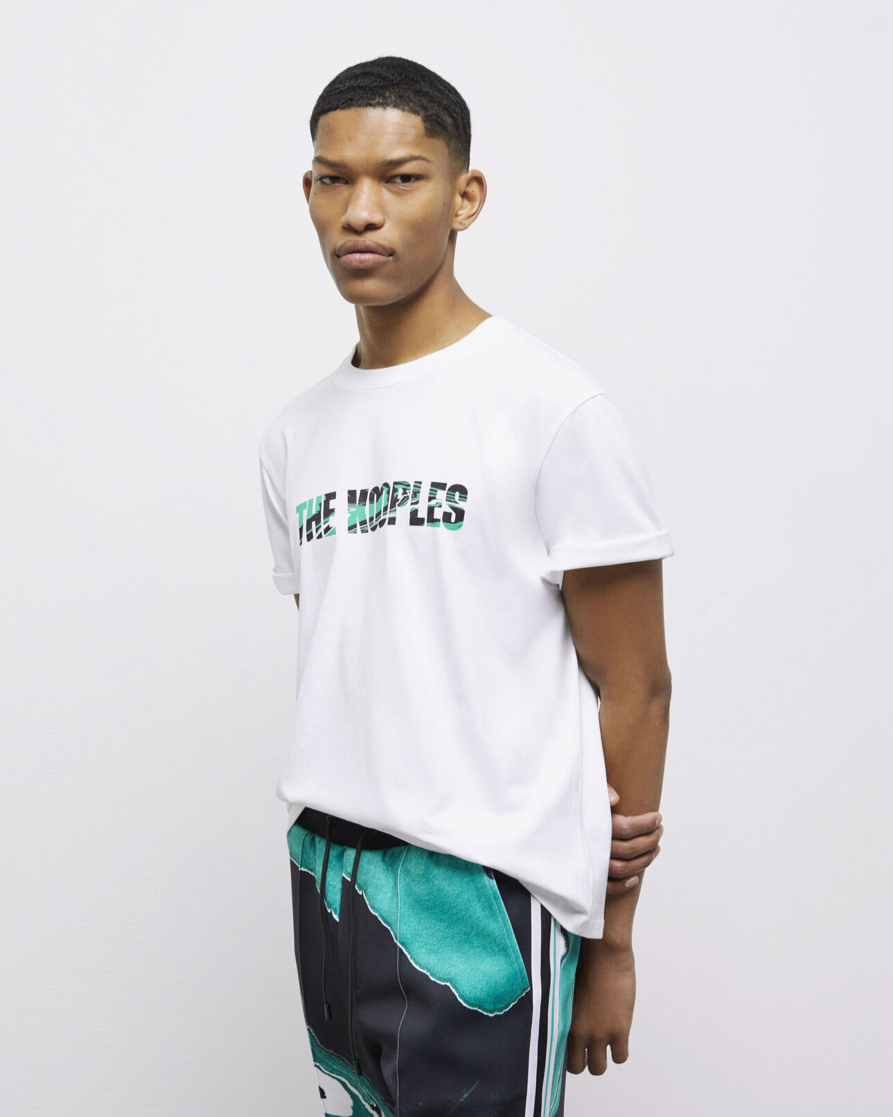 The Kooples MEN WHITE men's white t-shirt with marble screen print logo