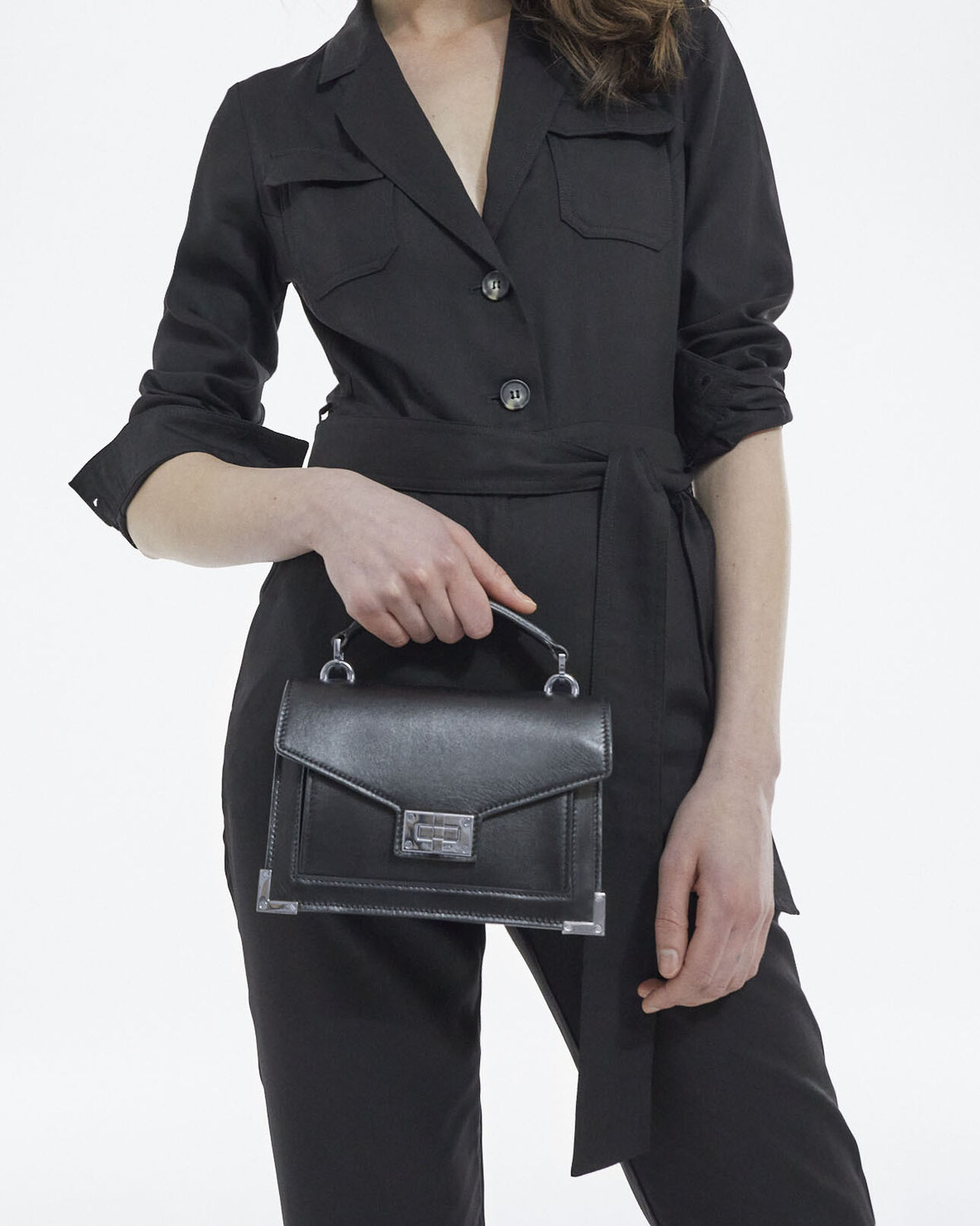 The Kooples FEMME BLACK STONE sac emily small en cuir noir