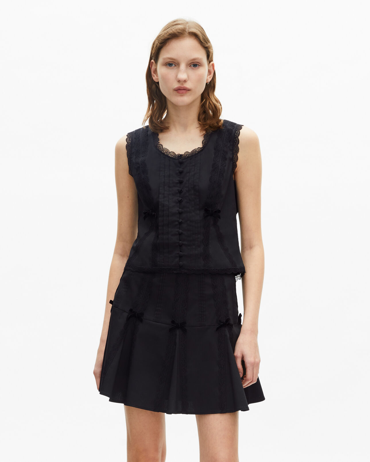 The Kooples DAMEN BLACK top mit spitzendetails schwarz