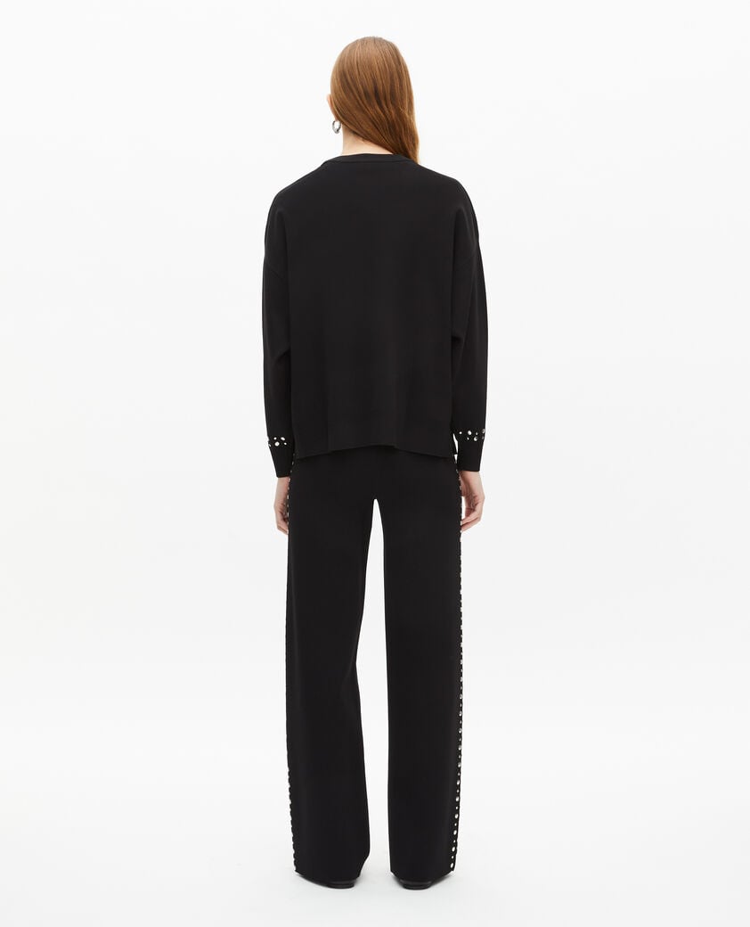 The Kooples DAMEN BLACK schwarzes sweatshirt mit nieten
