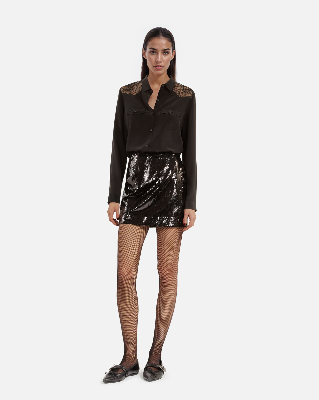 The Kooples MUJER BLACK STONE falda corta de lentejuelas negras