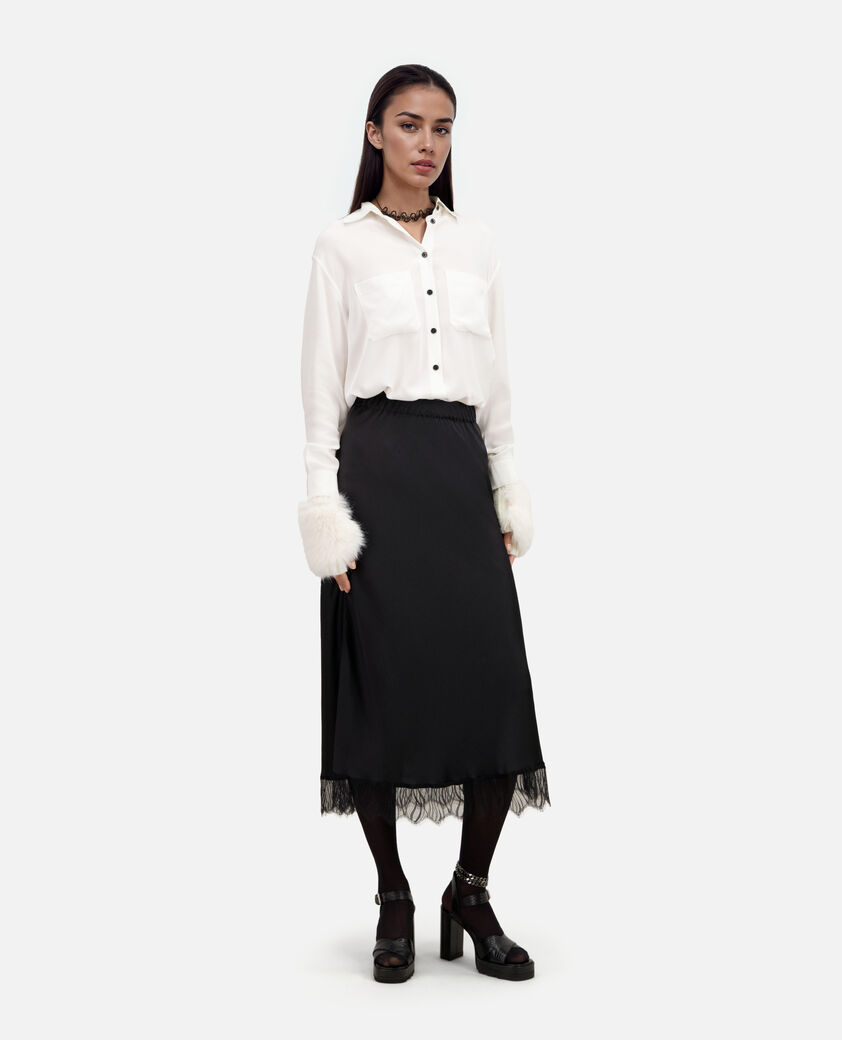 The Kooples FEMME BLACK jupe longue avec détails en dentelle noire