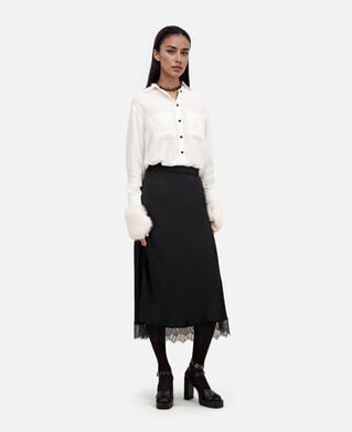 The Kooples FEMME BLACK jupe longue avec détails en dentelle noire