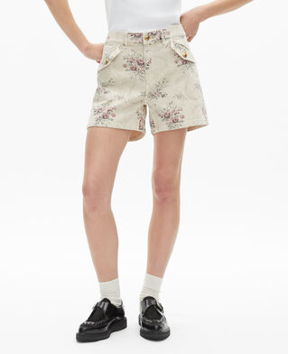 The Kooples FEMME BEIGE TAUPE short imprimé fleuri en denim beige
