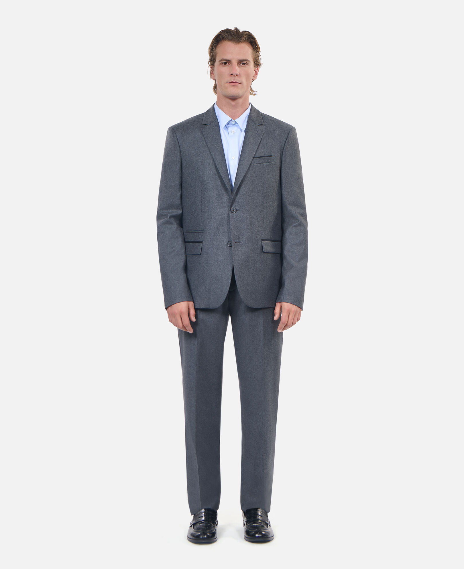 The Kooples MEN LIGHT GREY MEL/WHITE grey flannel suit jacket