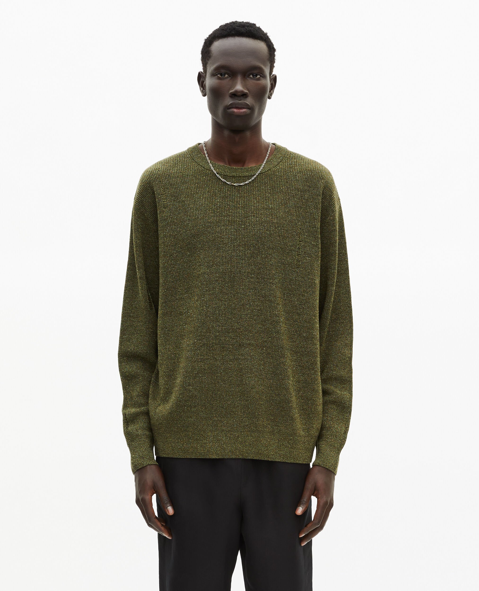 Khaki wool and linen sweater, OLIVE KAKI, hi-res image number null