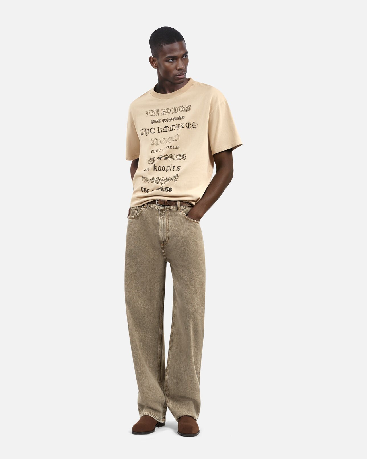 The Kooples HERREN BEIGE TAUPE t-shirt mit beigem siebdruck