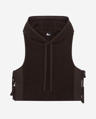 The Kooples FEMME CHOCOLATE pull sans manches en laine et coton marron