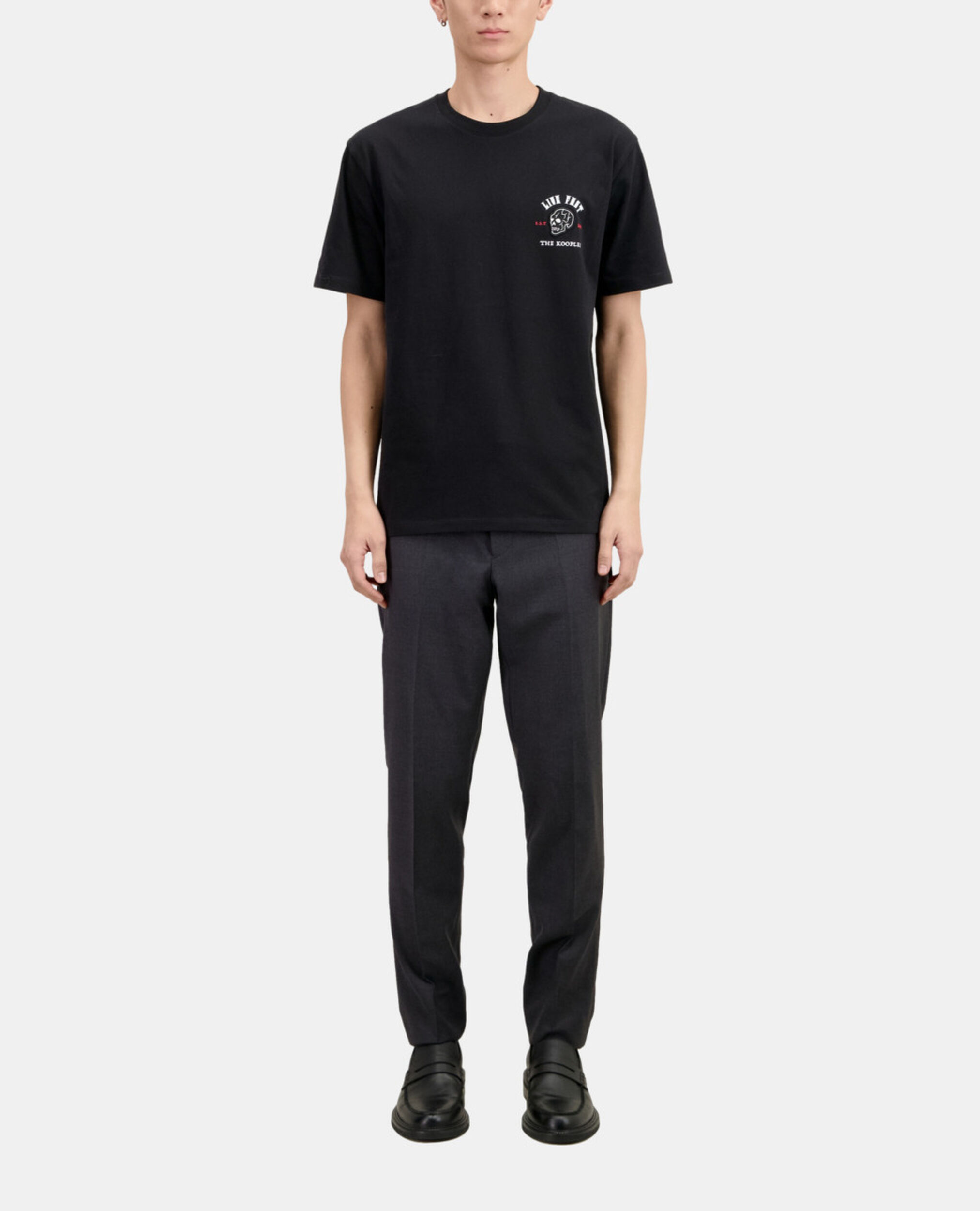 Schwarzes T-Shirt mit „Live fast“-Schriftzug, BLACK, hi-res image number null