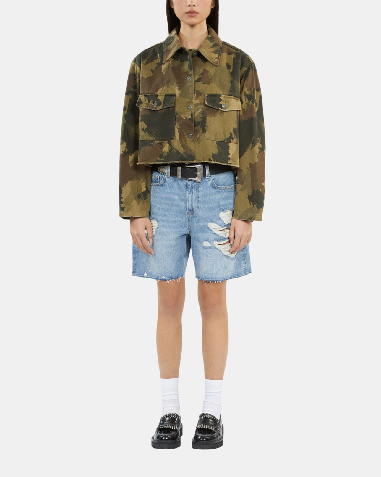 The Kooples WOMEN CAMOUFLAGE short camouflage denim jacket