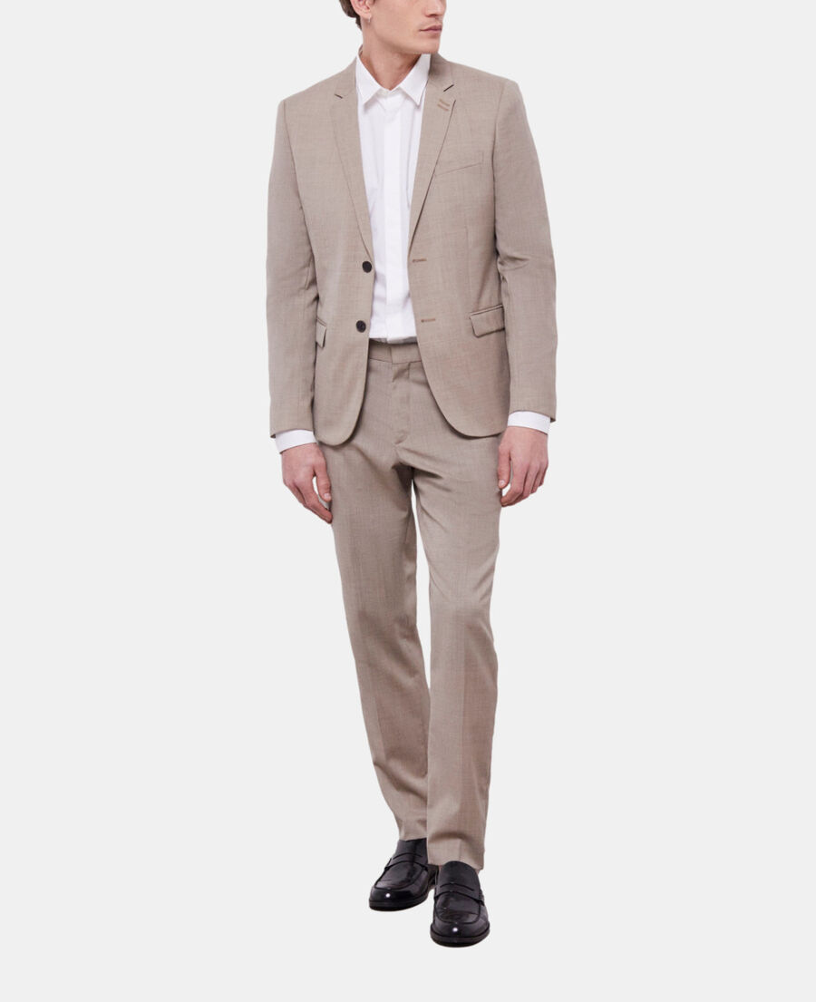 The Kooples HOMME BEIGE MELANGE pantalon de costume beige en laine fil &agrave; fil