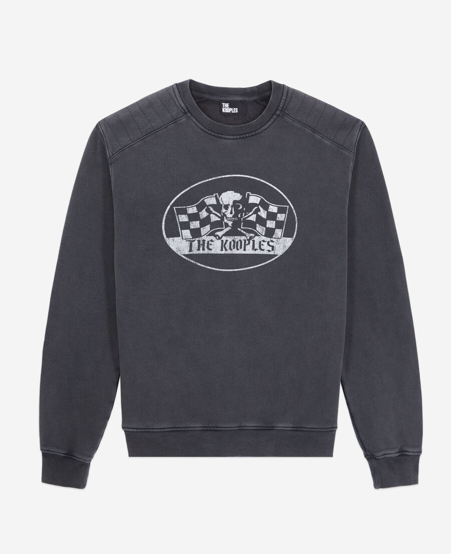 sweatshirt homme noir avec sérigraphie racing skull