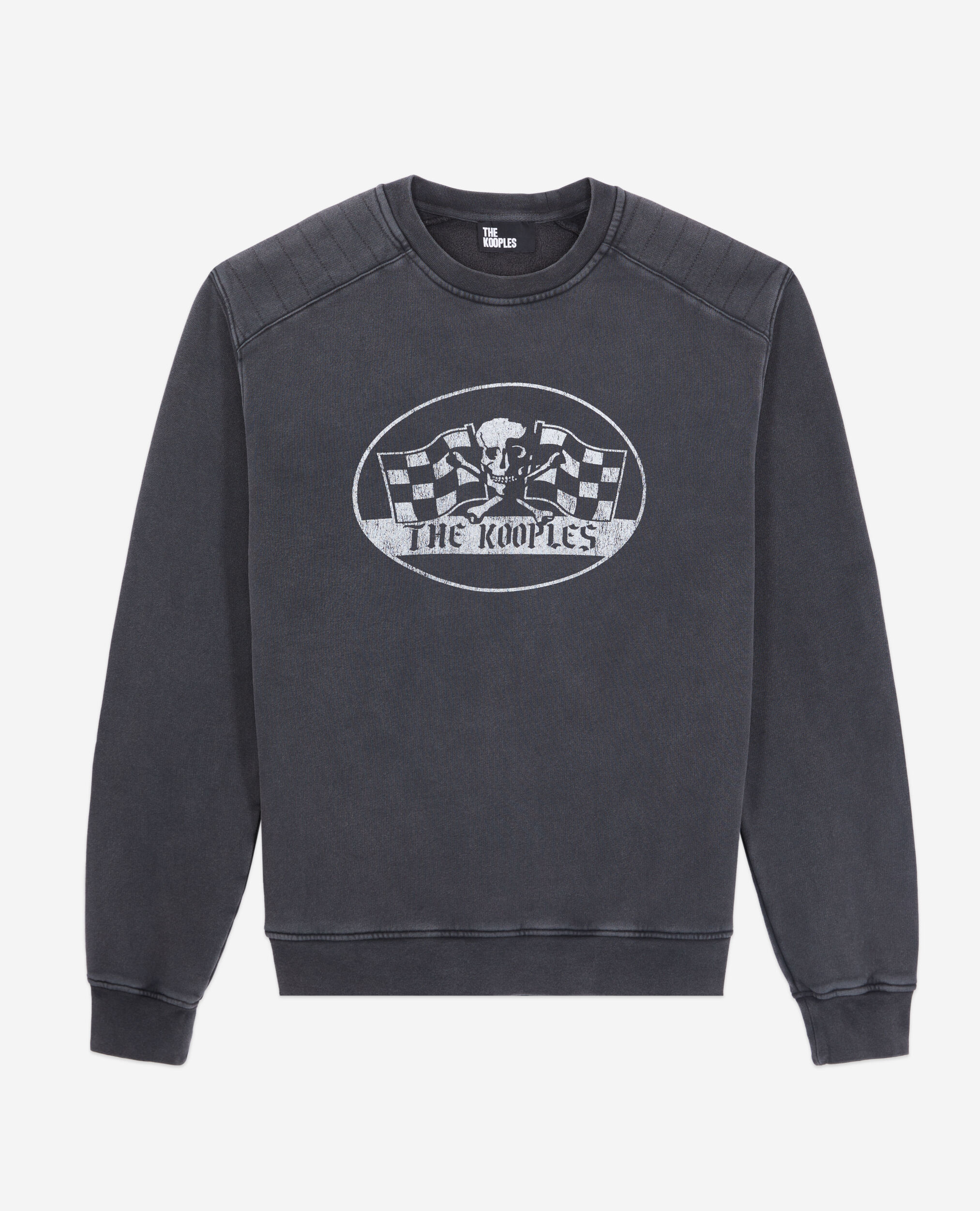 Men's Black sweatshirt with Racing skull serigraphy, BLACK WASHED, hi-res image number null