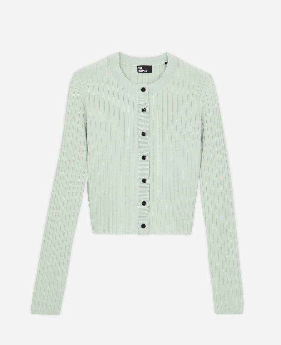 The Kooples DAMEN OCEAN hellgrüner kurzer gerippter cardigan