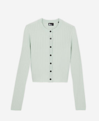 The Kooples DAMEN OCEAN hellgrüner kurzer gerippter cardigan