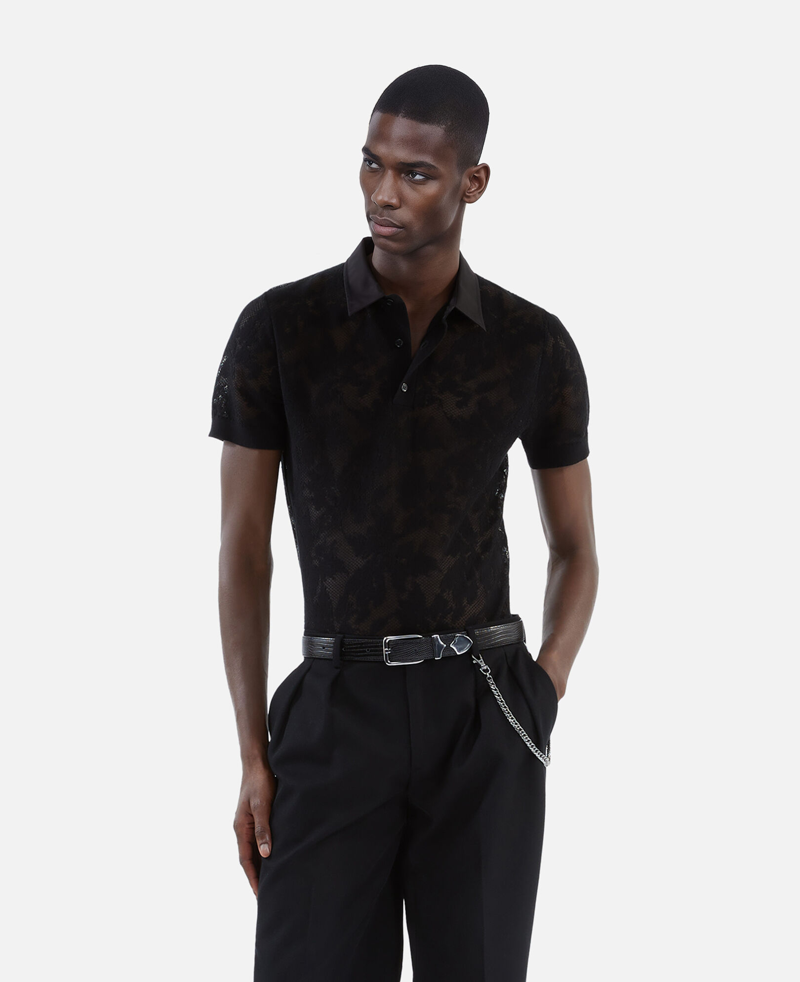 The Kooples HOMBRE BLACK camisa polo punto efecto encaje negro