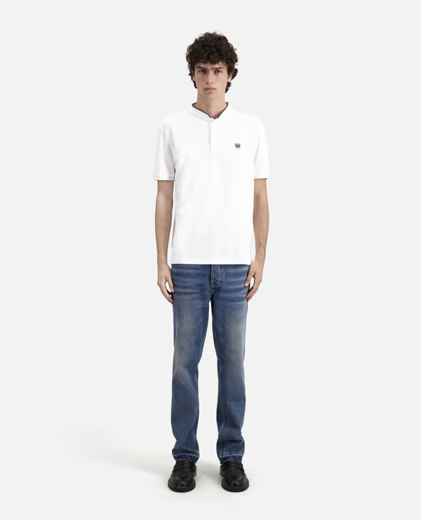 white officer collar polo shirt