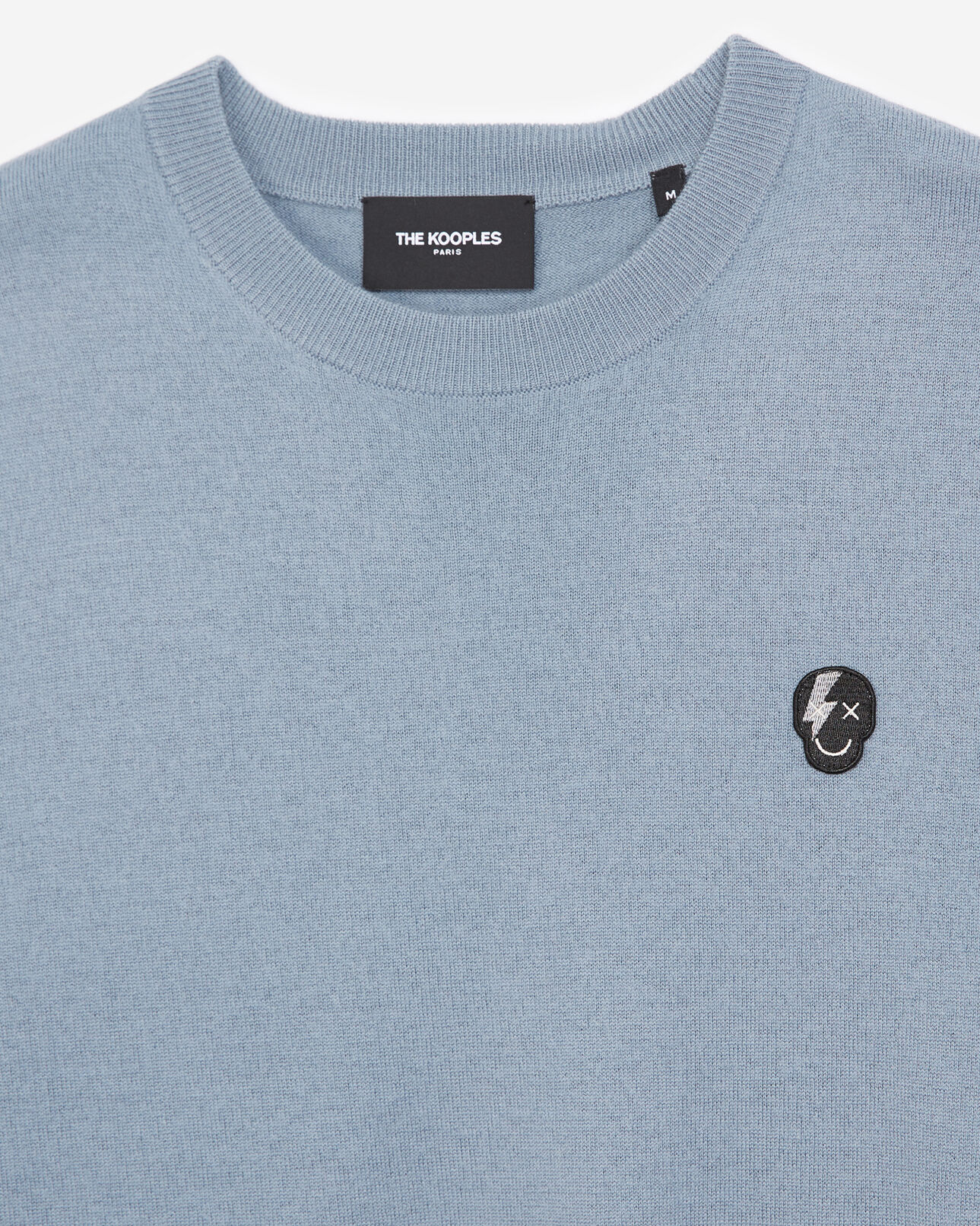 The Kooples HOMME BLUE GREY pull maille bleu gris badge tête de mort