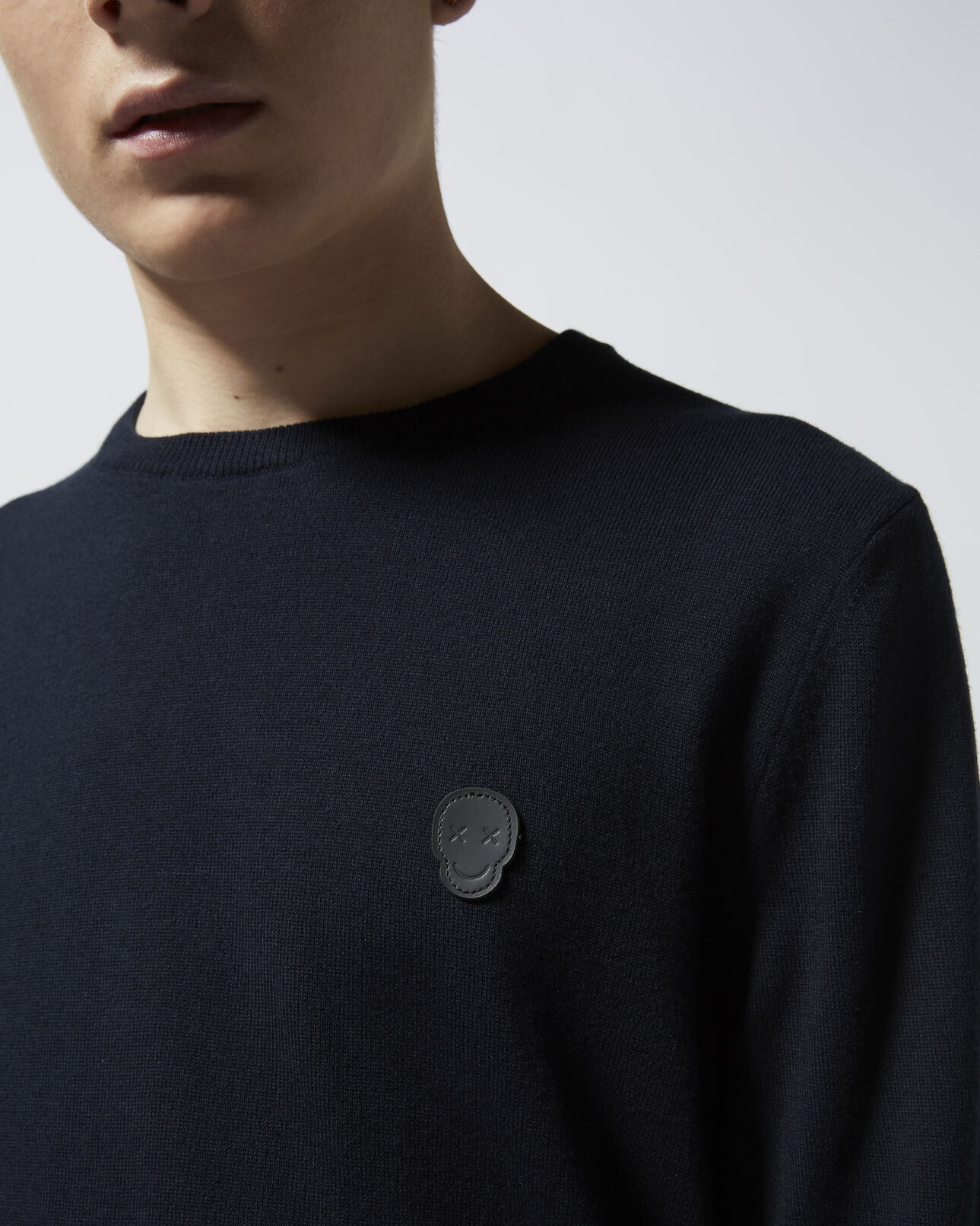 The Kooples HOMME NAVY pull laine bleu col rond à coudières