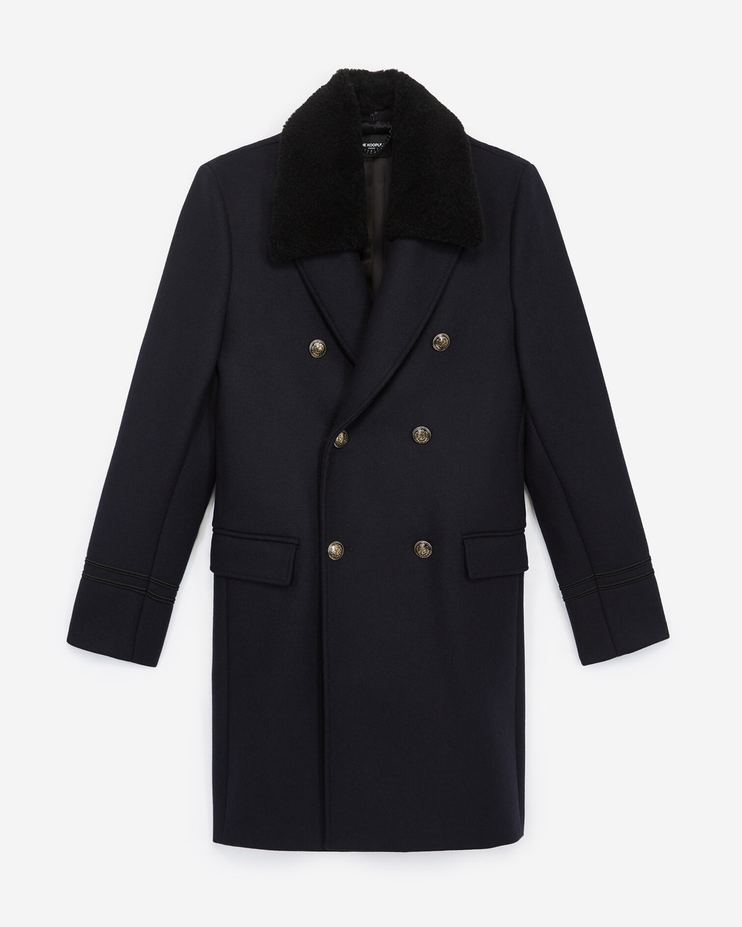 Navy blue wool coat with gold buttons, NAVY, hi-res image number null