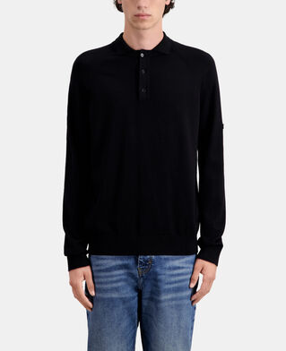 The Kooples MEN BLACK black knit polo t-shirt
