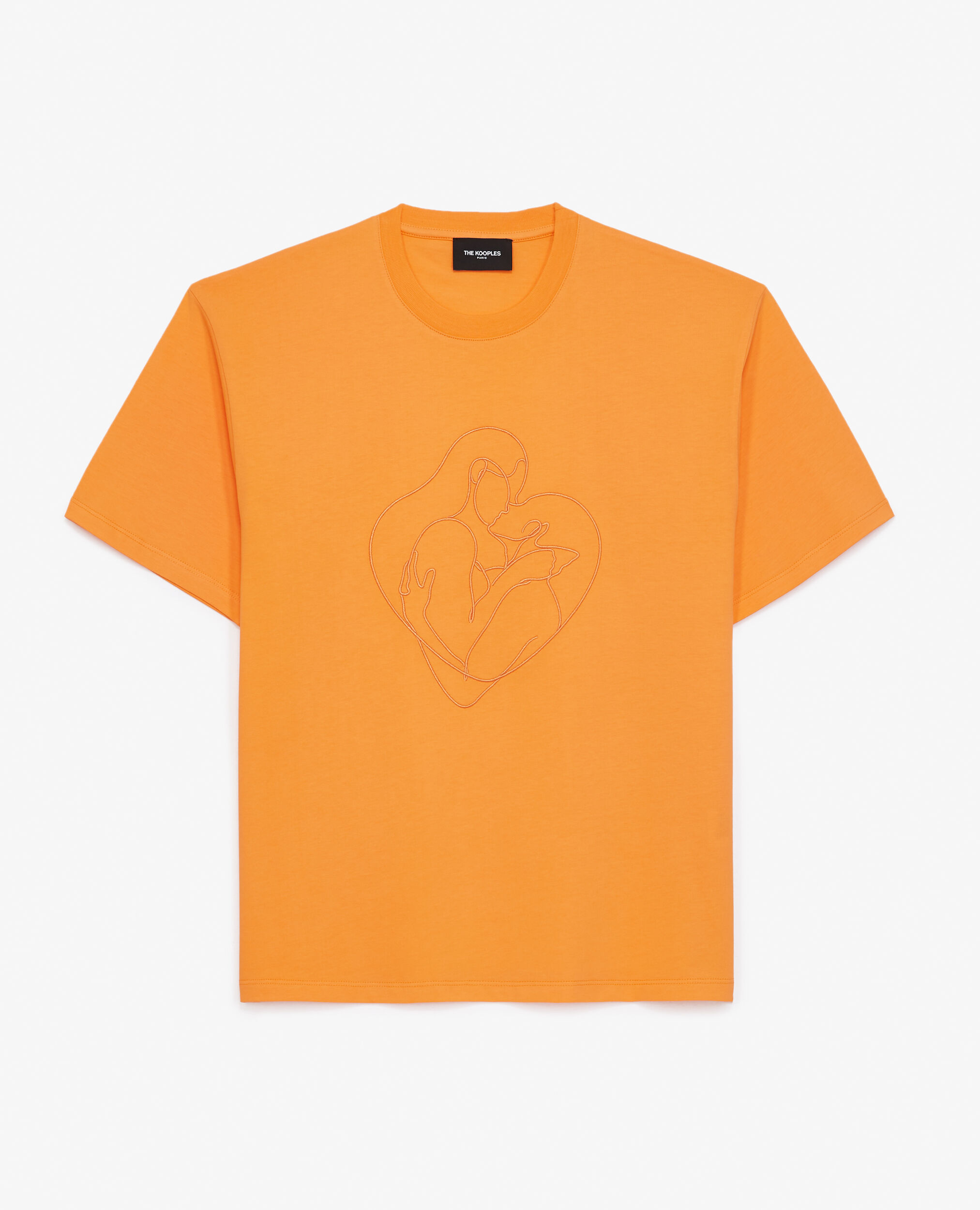 Orange cotton T-shirt with tone-on-tone embroidery, ABRICOT, hi-res image number null