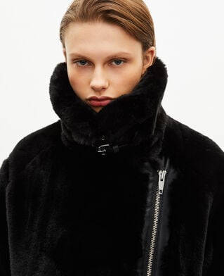 The Kooples FEMME BLACK blouson aviateur effet fourrure noir