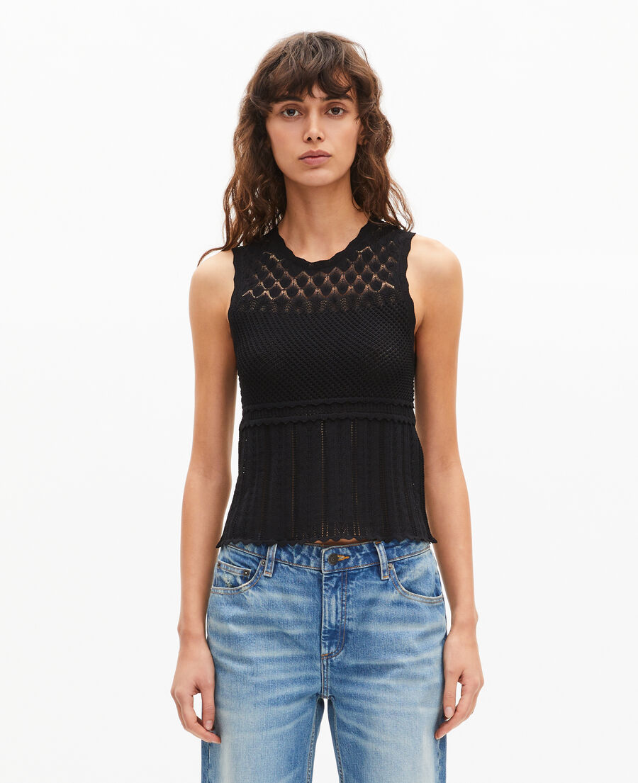 The Kooples FEMME BLACK top en maille ajour&eacute;e noir
