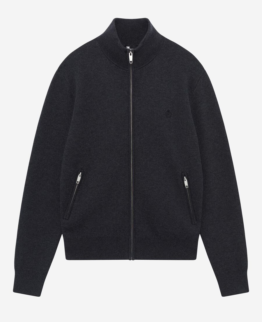 The Kooples HOMME DARK GREY MELANGE cardigan en laine double face &agrave; zip gris