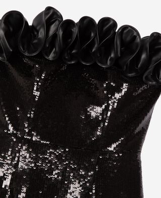 The Kooples FEMME BLACK robe bustier courte sequins avec détail effet cuir noire