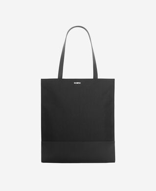 The Kooples HOMME BLACK tote bag en canvas et cuir grainé noir